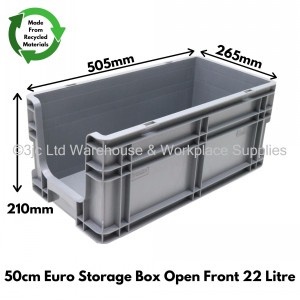 Heavy Duty Stacking Euro Box 50cm 22 Litre Open Front